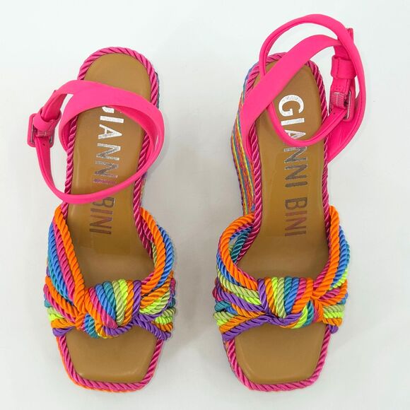 GB Leena Platform Espadrille Sandals Wedges Size 6 Rainbow Cord Pride Summer - Picture 5 of 10